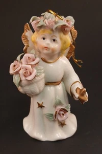 Autom Vintage Angel W/Pink Flowers Gold Tone Trim Ornament China - Picture 1 of 20