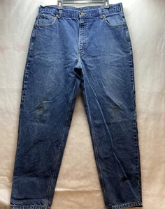 Carhartt Men's Jeans Size 42x34 Blue Denim Work Cotton Blend Jeans B113 HDK - Picture 1 of 8