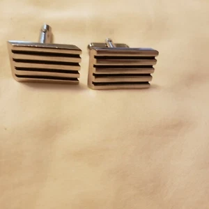 Black & Silver Striped Cufflinks Tone Swank Mens Dress Shirt Dad gift MCM Vintag - Picture 1 of 2