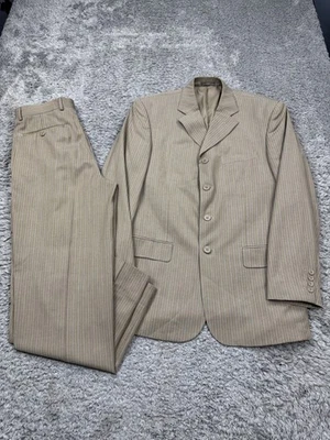 Traje Zandello Hombres 38R Blazer Chaqueta 31R 31x30 Pantalón Pantalón Marrón Rayas Conjunto de 2 piezas Foto 1 de 4