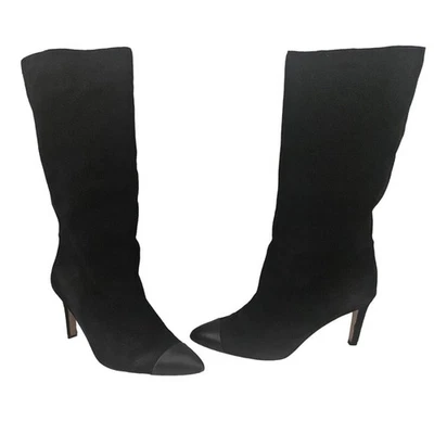 Bota Ann Taylor de cuero negra punta media pantorrilla tacón talla 8M minimalista Foto 1 de 4