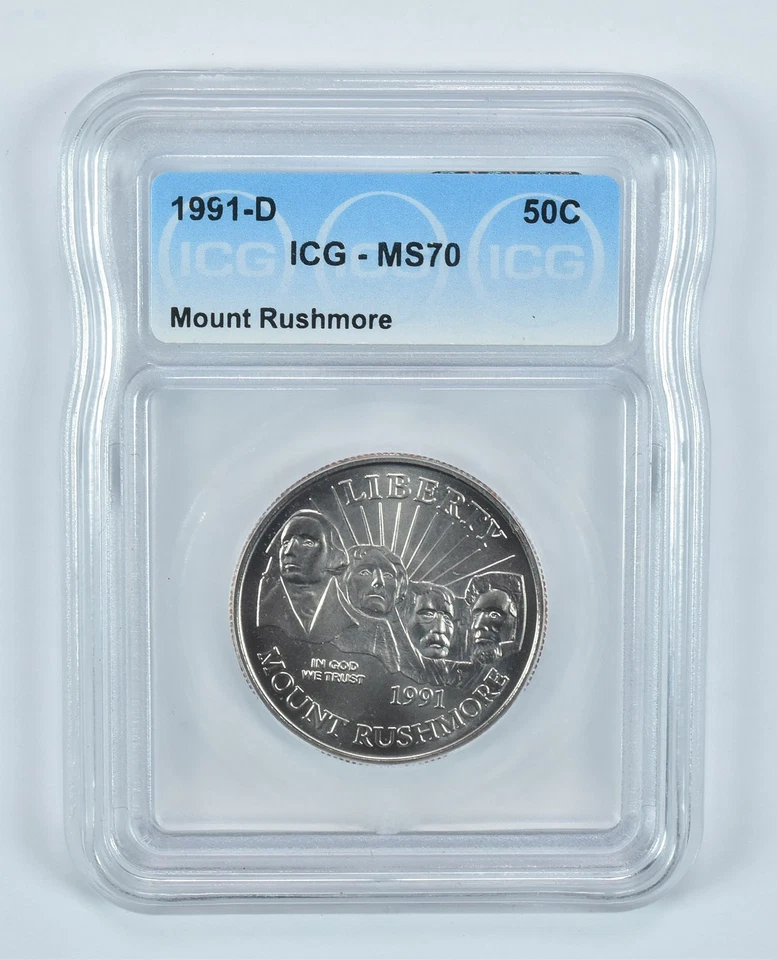 1991-D Mount Rushmore Commemorative Half Dollar MS70 ICG *8168 - Image 1 of 4