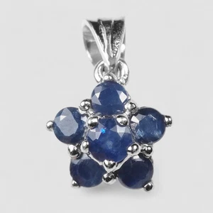 Royal Blue Sapphire Flower Pendants 925 Sterling Silver Handmade Fine Jewelry - Picture 1 of 9