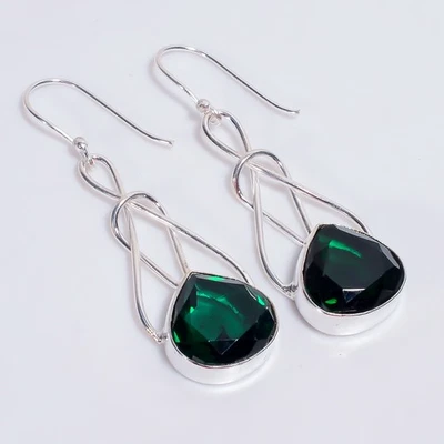 Pendientes étnicos hechos a mano de plata de ley 925 con piedras preciosas de diopsido de cromo 2,2" q942 Foto 1 de 4