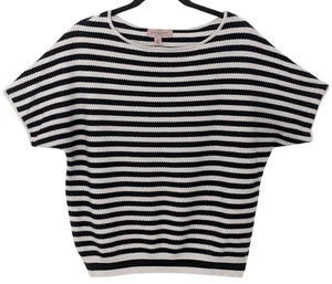 Philosophy Women's Sweater Short Sleeve Black White Stripes Large/L Stretchy - Picture 1 of 10