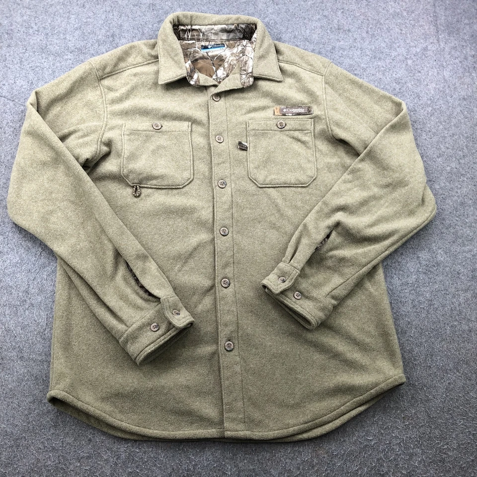 Camisa Columbia PHG Para Hombres Mediana Verde Polar Botón Exterior Caza Camuflaje Foto 1 de 4