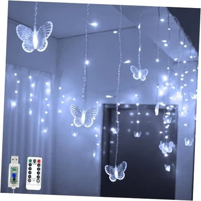  Butterfly Curtain Lights 96 LED Twinkle Fairy Light Curtain String 13ft White - Image 1 of 4