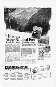 ANUNCIO IMPRESO ORIGINAL VINTAGE DE FERROCARRILES NACIONALES Y DEL SUR DE CANADIENSES - PARQUE JASPE - Imagen 1 de 2