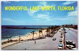 Postcard Florida Wonderful Lake Worth Beach FL Fishing Pier Old Cars UNP - Picture 1 of 2