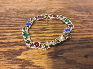 Gold Tone Chain Bracelet Multi-Color Gems Women’s Girl’s Blue Red Green Purple - Picture 1 of 1