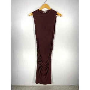 James Perse Sleeveless Ruched Midi Bodycon Cotton Jersey Dress Maroon Womens 2 - Picture 1 of 10