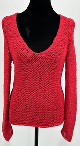 Chico's Womens V-Neck Pullover Sweater Size 0 Red Open Knit Linen Blend - Picture 1 of 12