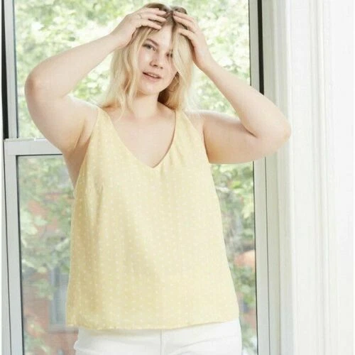 a Day Womens Polka Dot Adjustable Strap Tank Top Yellow Size M
