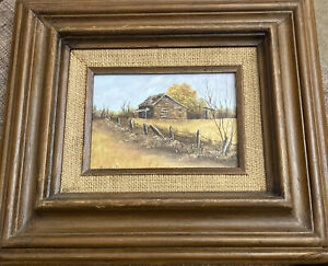 Barn and fence signed Good fellow Framed painting oil