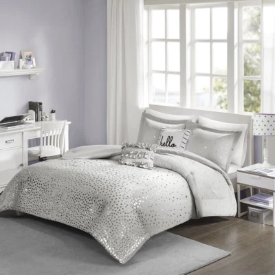 QUALITY BEAUTIFUL ULTRA SOFT MODERN METALLIC SHIMMER SHINE GREY SILVER COMFORTER SET