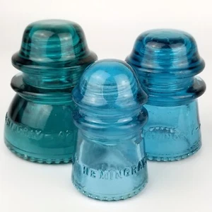 Hemingway - Set of 3 Insulators 42, 16 & 9 Aqua Teal Blue Vintage USA Decorative - Picture 1 of 24