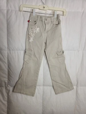 Vintage Tan Casual Dress Pants Girls size 5 embroidery flower tiny gems Flare  - Image 1 of 4