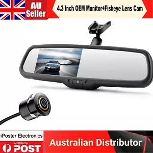 4.3 Inch Car Rear View Mirror Monitor Fish-eye Lens Reversing Camera No1 Bracket - Picture 1 of 21