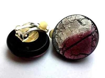 Runde Ohrclips Muranoglas, ca 2cm Durchm. rosa silber Tragepolster handgefertigt - Bild 1 von 4