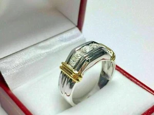 Unique Men's Engagement Channel Set Ring 2.2 Ct Simulated Diamond 14k White Gold