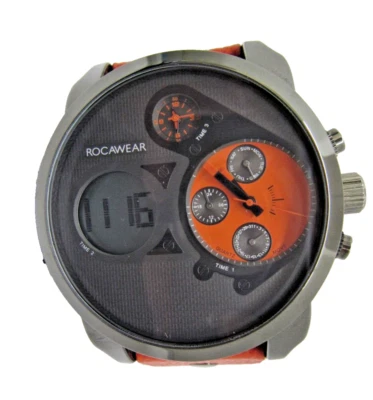 Rocawear Men's Multi-Dial Ana-Digi, Black Metal Case, Orange Leather Strap. - Image 1 of 4
