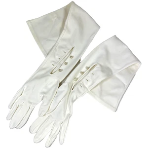 Vintage Wear Right opera elbow white gloves faux pearl 7.5 evening long 22" C - Picture 1 of 4