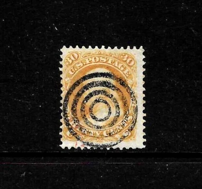 US Scott #71 Franklin 30-cent orange, 1861 stamp, F, SOTN bullseye cancel, sound - Image 1 of 2