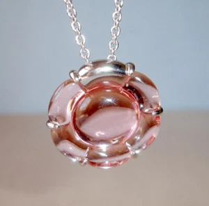 Baccarat B Flower Crystal Small Pink Pendant Necklace Sterling Silver New No Box - Picture 1 of 8