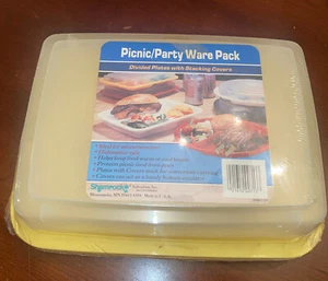 4 VINTAGE NEW NOS PICNIC PARTY WARE PACK COVERED DIVIDED PLATES Made USA BBQ - Picture 1 of 3
