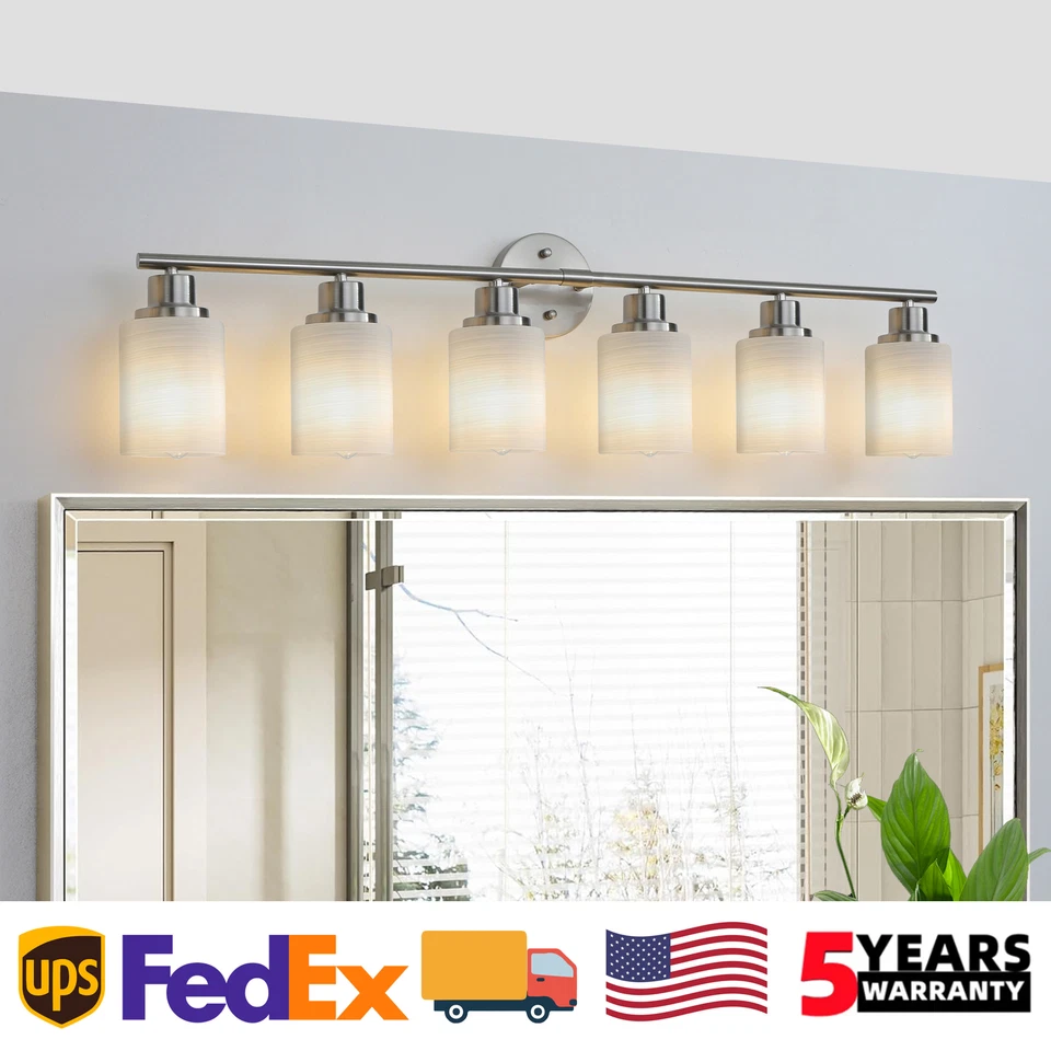 Luminária de parede 39"" vaidade 6 níquel com abajur de vidro para espelho de banheiro - Imagem 1 de 4