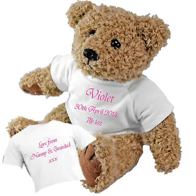 New Baby Teddy Bear - Personalised With Baby's Name, Date Of Birth & Weight • 14.49£
