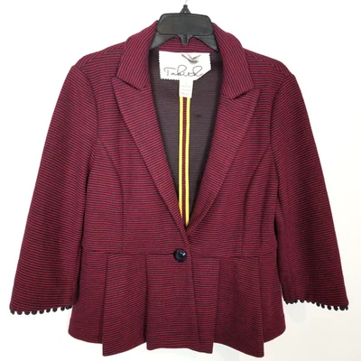 Anthropologie WomeTabitha Jacket Sz L  Chandelier Navy Red Striped Knit Blazer - Изображение 1 из 4