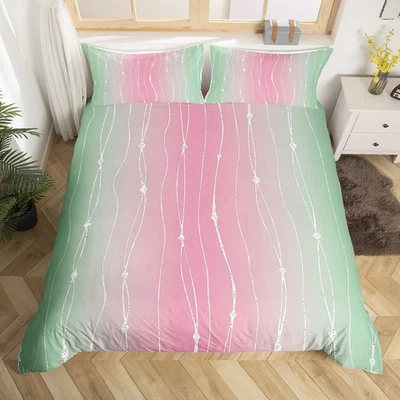 Funda nórdica verde salvia y rosa gemela niñas mujeres ropa de cama estética abstracta S... Foto 1 de 4