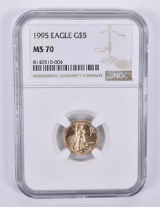 1995 $5 1/10 oz American Gold Eagle MS70 NGC Brown Label *3986 - Picture 1 of 5