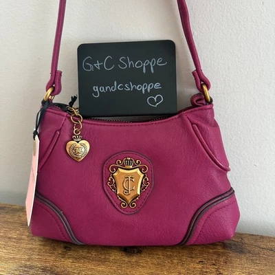 New Juicy Couture Romance Plum Berry Red Purple Wristlet Wallet Mini Bag Gold - Image 1 of 4