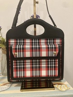 Bolso de mano/bross Burberry negro/rojo tartán de cuero a cuadros Foto 1 de 4