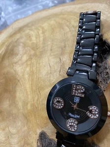 Victoria Wieck Rosetone Mineral Crystal Dial Black Alloy 8" Bracelet Watch - Picture 1 of 3