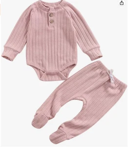 Newborn Infant Baby Girl Clothes Set Long Sleeve Romper+Pants 3-6 MONTHS PINK - Picture 1 of 3
