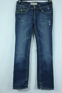 MEK DENIM 'Santiago' Straight Leg Jeans 27 x 32 Flap Pockets w Logo Distressed - Picture 1 of 9