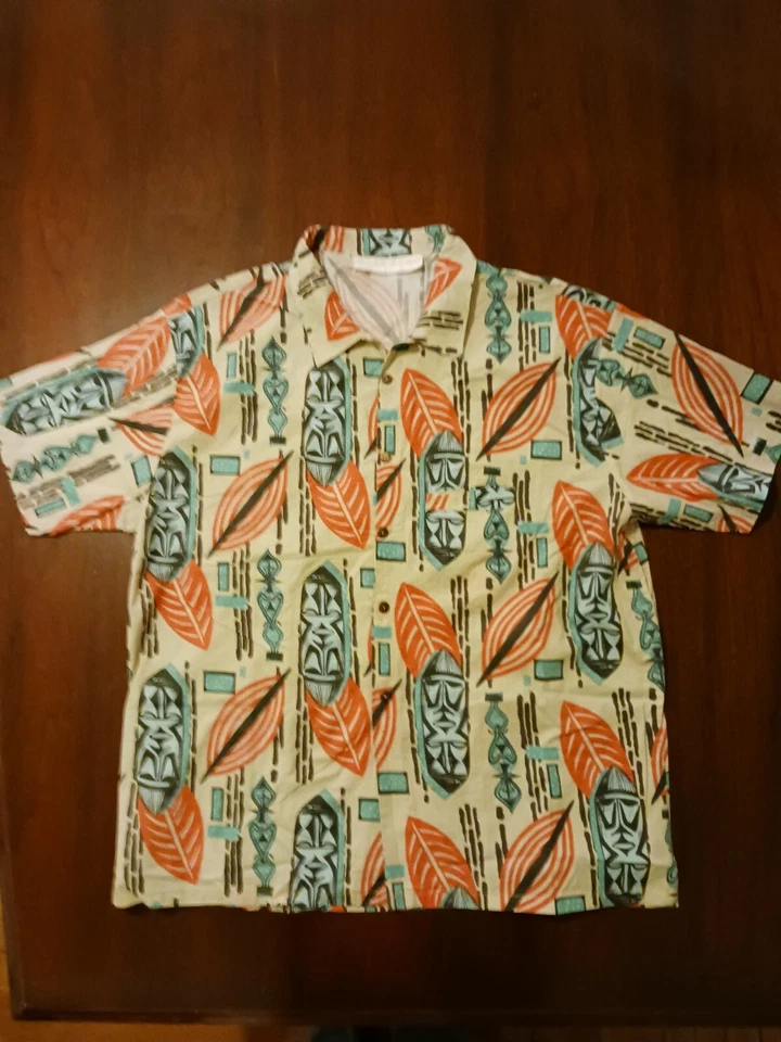 Vintage XL Hawaiian Tiki Surf Shirt with Wood Buttons By Sophista Tiki Togo - Image 1 of 2