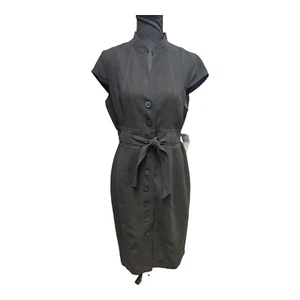 Calvin Klein schwarzes mittellanges Kleid mit Knopfleiste und Gürtel Damengröße 12 neu ohne Etikett - Bild 1 von 7