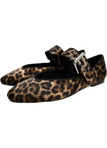 Women Flats Animal Leopard Print Ballet Round Toe Slip On Size 9.5 Buckle Strap - Picture 1 of 7