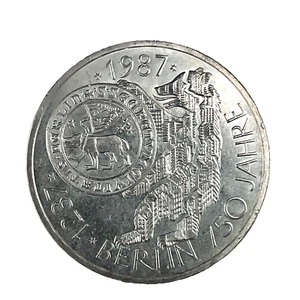 1987 J GERMANY City of Berlin Bear Silver 10 Mark Coin KM # 166 - Picture 1 of 5