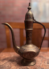 Vintage Indian Painted Brass 9” Teapot India Color Tea Pot