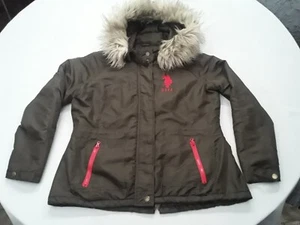 Women's US Polo Assn Fur Hooded Green Jacket Large - Picture 1 of 17