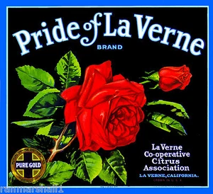 La Verne Pride of La Verne California Orange Citrus Fruit Crate Label Art Print - Picture 1 of 1