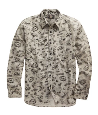 Ralph Lauren RRL Grey Brushed Cotton Western Print Chamois Workshirt New - Image 1 of 4