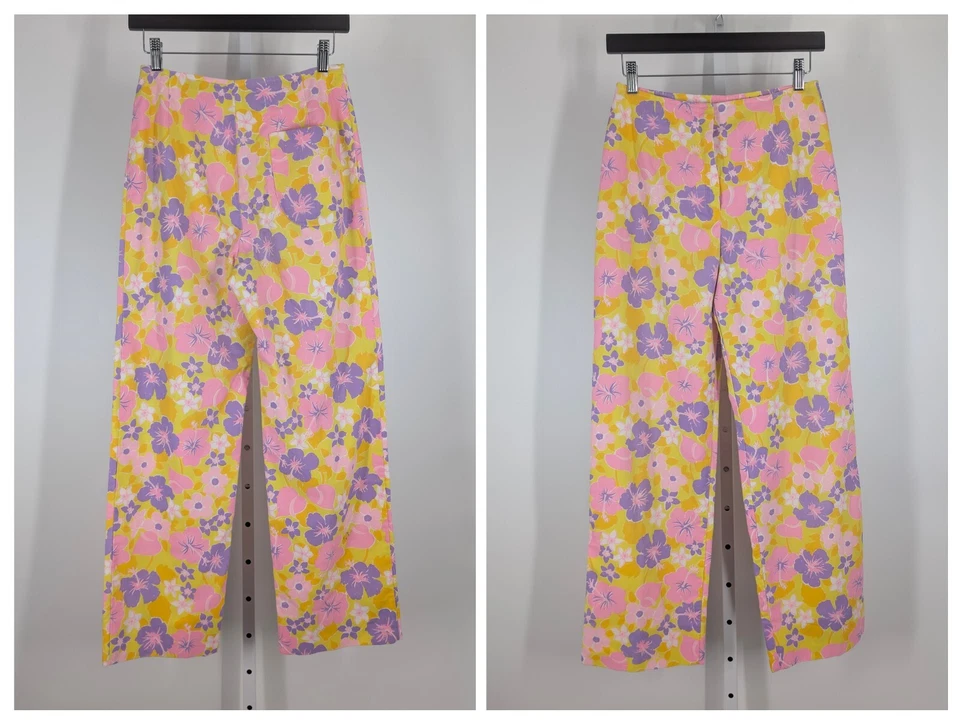 Lilly Pulitzer Vintage 60s 70s Floral Art Print Wide Leg Pant Beach Miami Yellow - Image 1 of 4