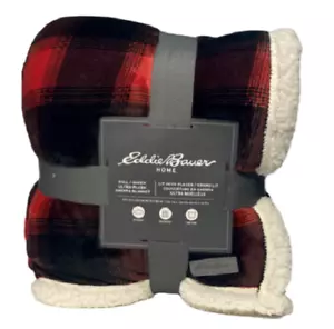 Eddie Bauer Full/Queen Canyon Plaid Ultra-Plush Sherpa Blanket Black & Red Color - Picture 1 of 1