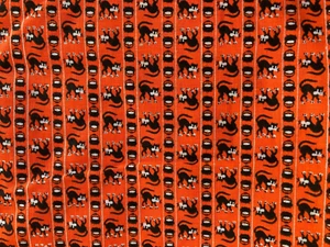 Vintage Halloween Orange Background Black Cats Cauldrons Fabric Cloth NOS 3 yds - Picture 1 of 6